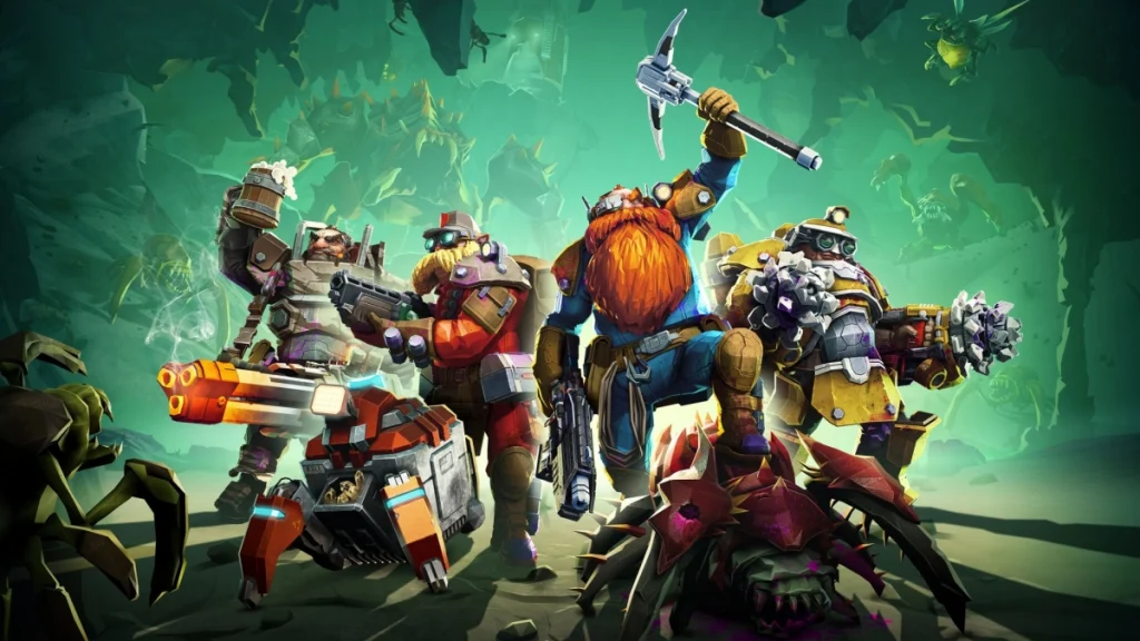 Krasnoludy z Deep Rock Galactic w podziemnej jaskini