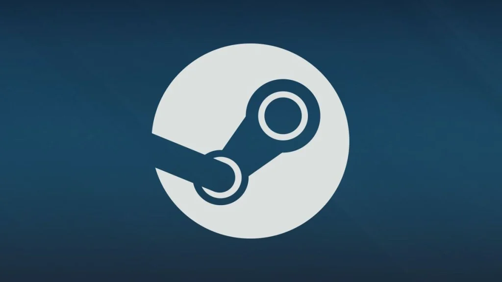 Białe logo Steam na niebieskim tle